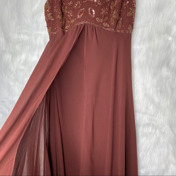 Midnight Velvet Brown Beaded Evening Gown - Picture 4 of 8